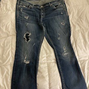 Silver Jeans Aiko Baby Boot Cut Stretch Women’s Jeans Plus SZ 22x 33L Distressed